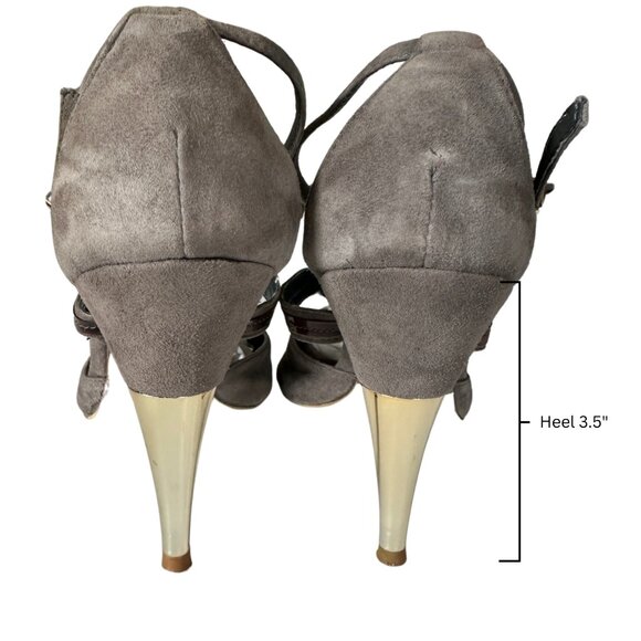 Charles David, Grey Suede with 70's Style w/ Hardware, & Gold Heel, Size 6 - Picture 4 of 7
